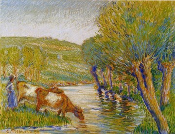 Cattle Cow Bull Painting - the river and willows eragny 1888 Camille Pissarro 2